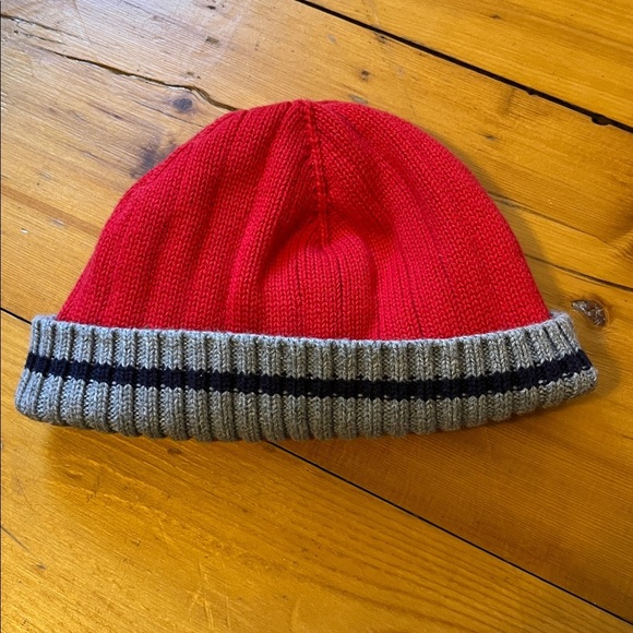 JANIE AND JACK Infant Boys 3-6mo Cotton Knit Hat Winter Beanie Red Gray EUC - Picture 2 of 4